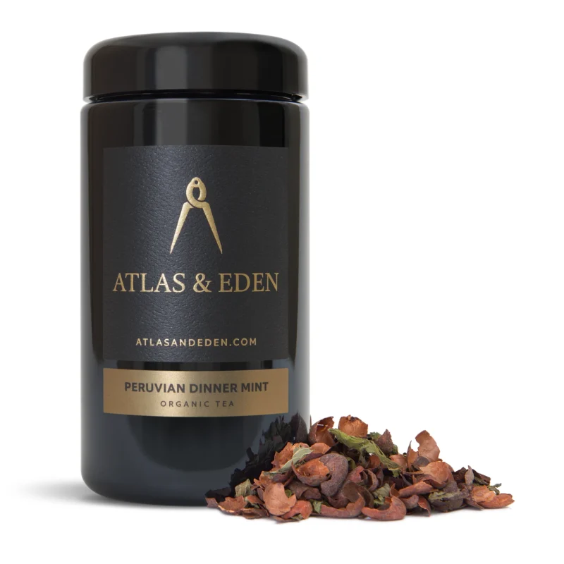 Atlas & Eden Peruvian Dinner Mint organic cacao tea UV jar